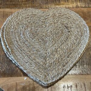 Set Of 4 Heart-Shaped Braided Jute Placemats Valentines Day Decor